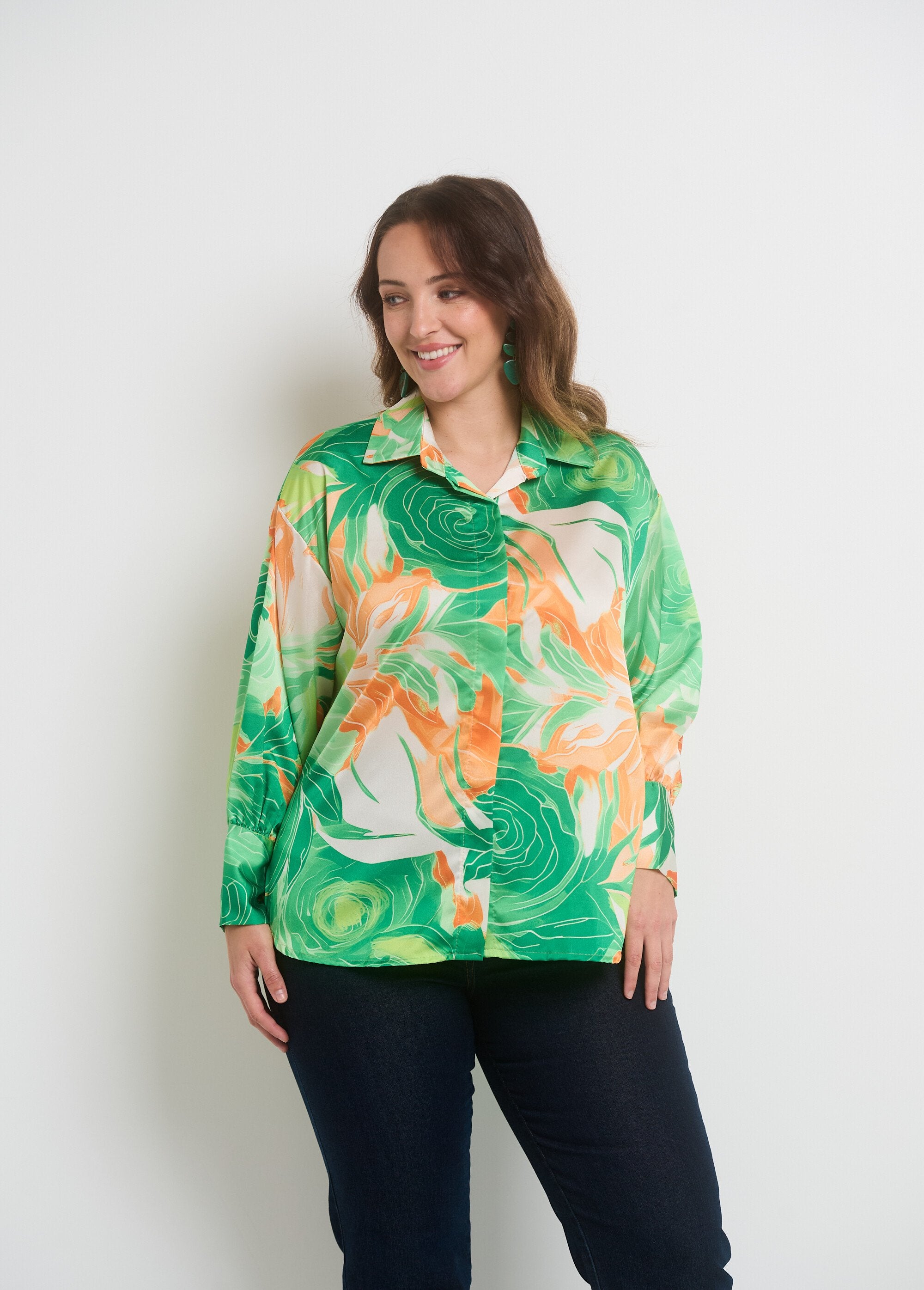 Long_sleeve_floral_satin_blouse_Green_and_orange_FA1_curvy