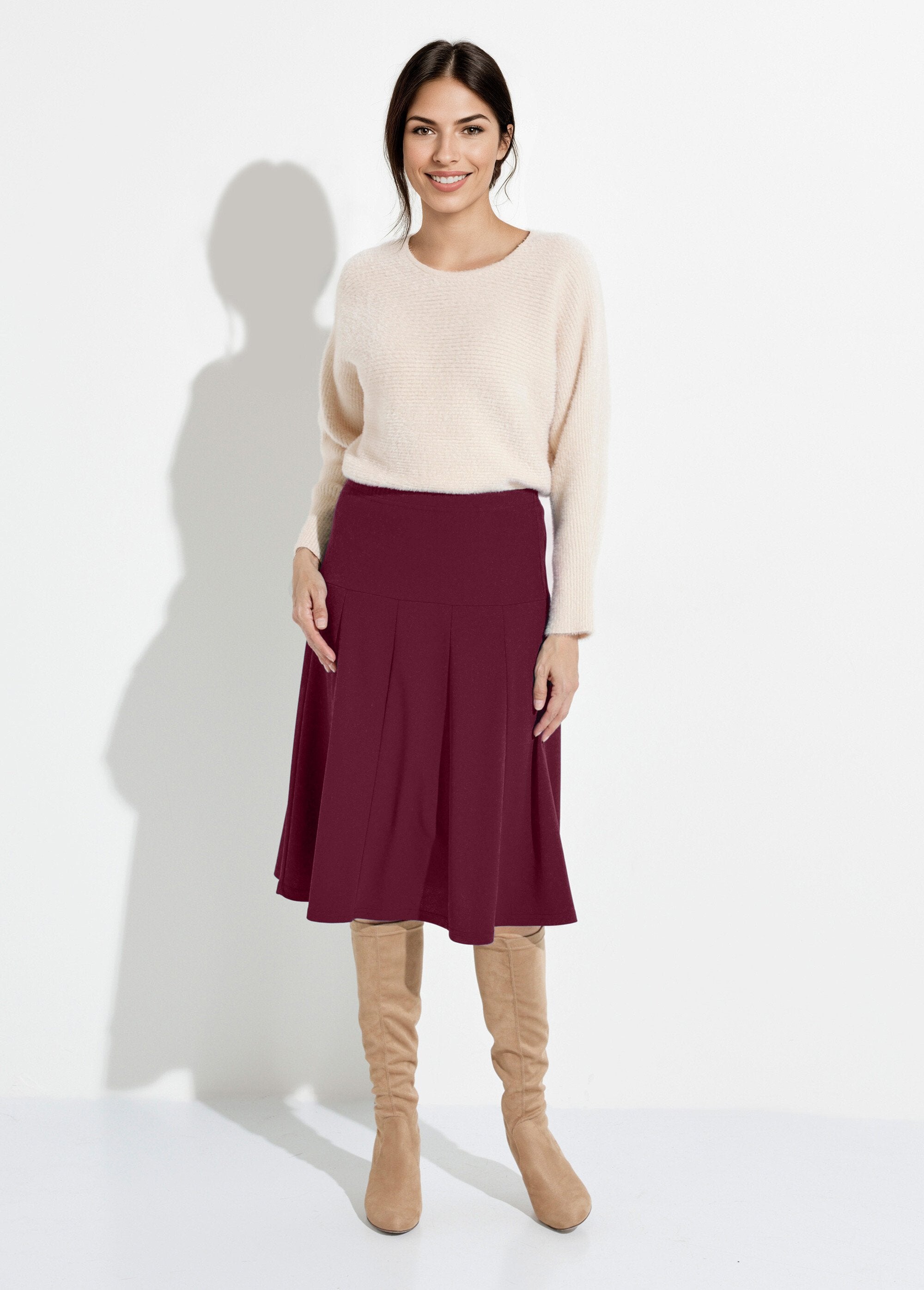 Plain_mid-length_flared_skirt_with_elasticated_waist_Bordeaux_SF1_slim