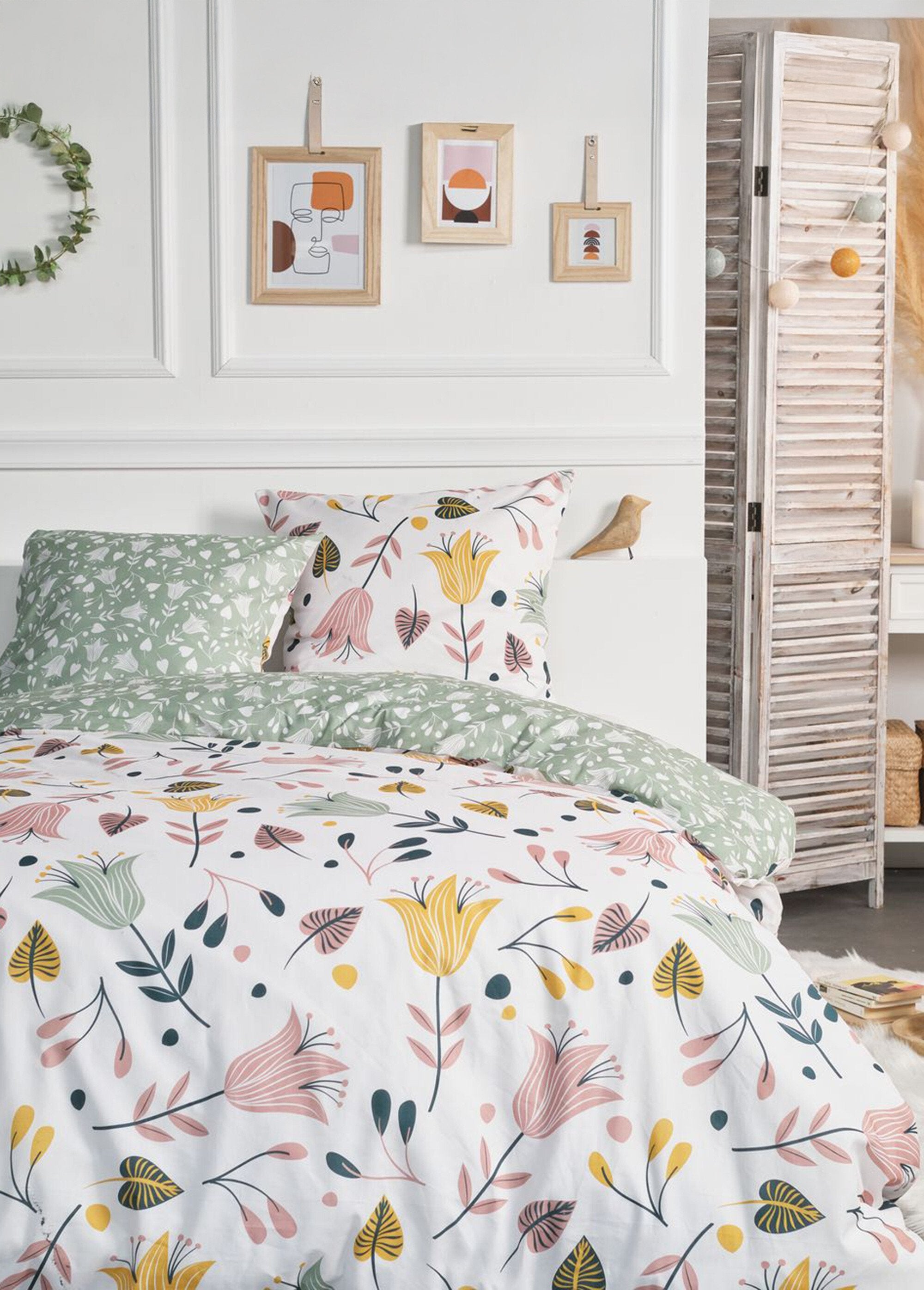 Flannel_bedding_set_240_x_220cm,_Bucolic_White_and_green_FA1_slim