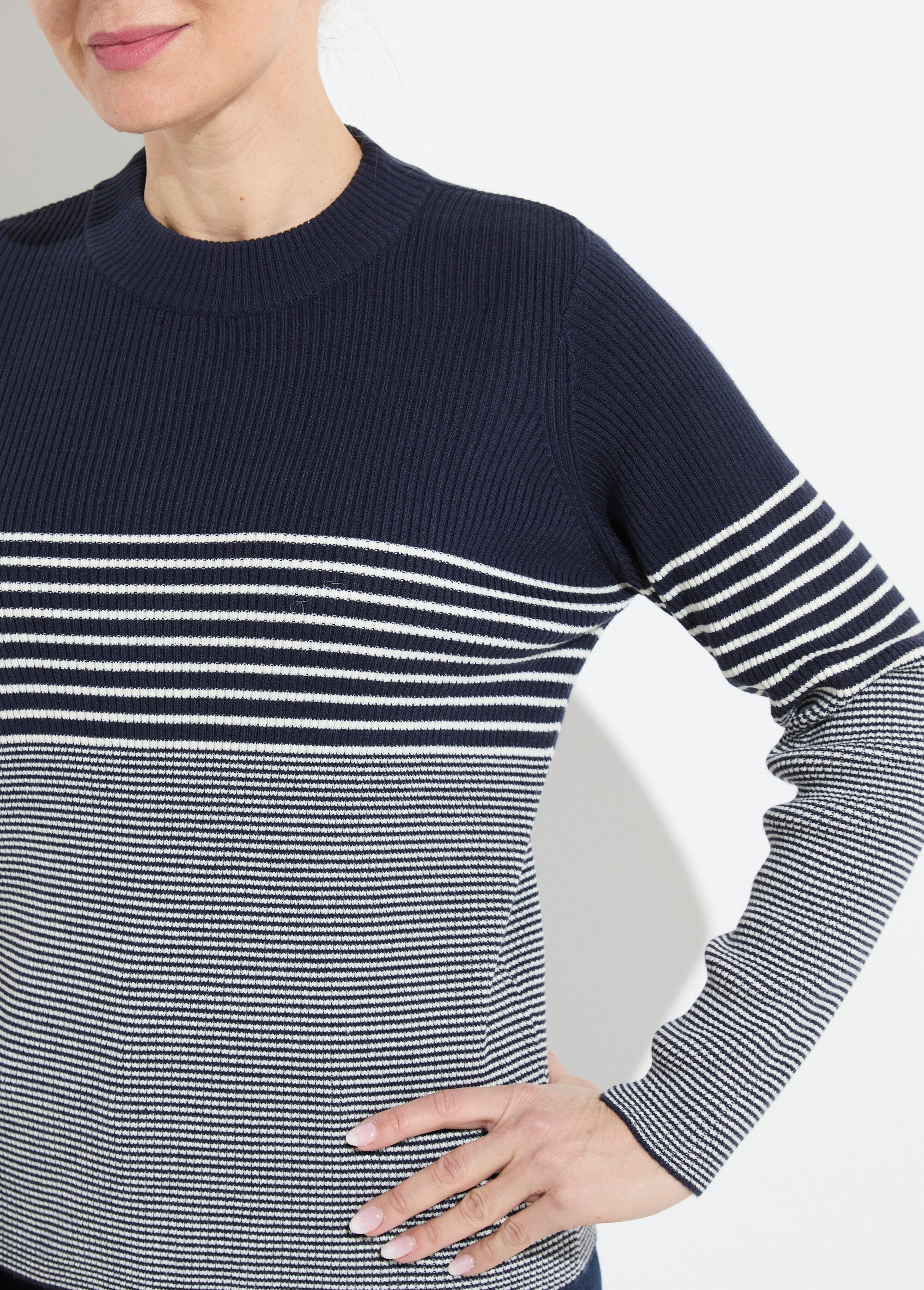 Pull_court_col_montant_maille_côtelée_Marine_et_ecru_DE2_slim