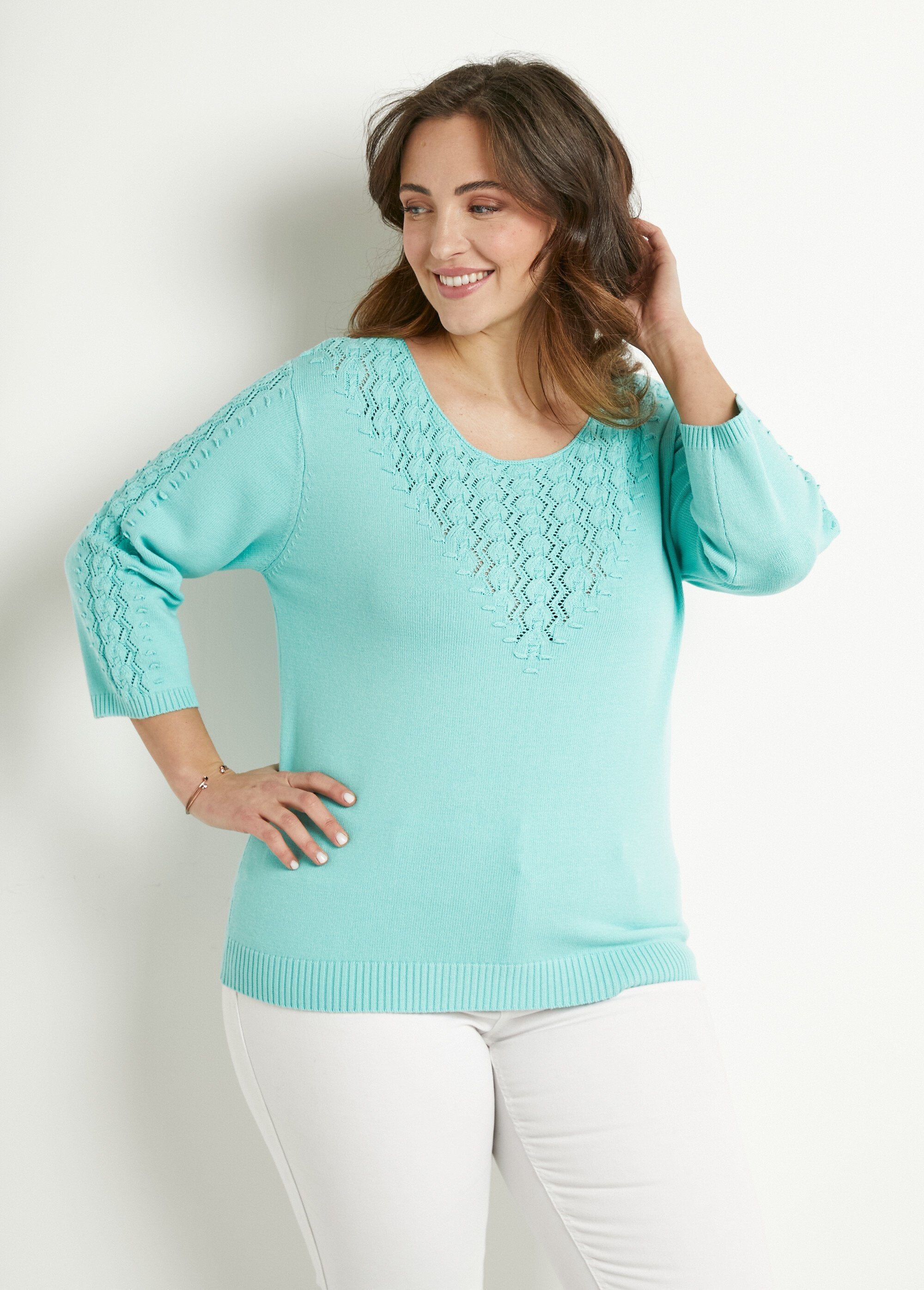 Soft_plain_round_neck_fancy_knit_sweater_Aqua_FA2_curvy