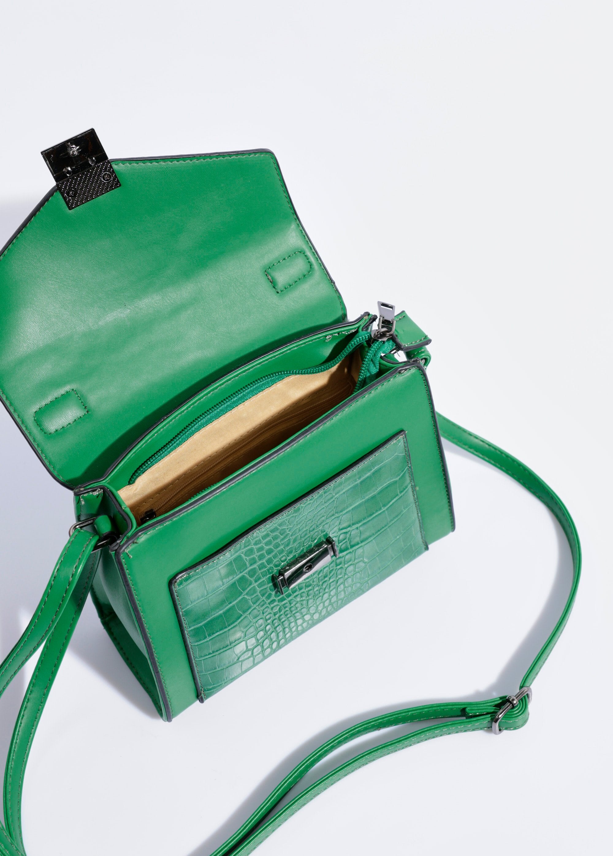 Reptile-look_handbag,_short_handle_Green_DE1_slim