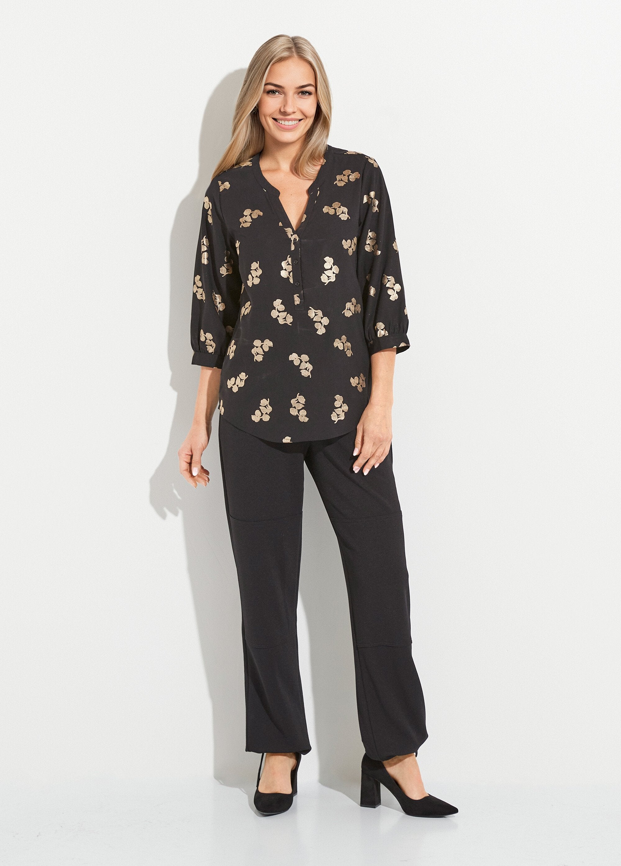 Loose-fitting_button-down_tunic_with_3/4-length_sleeves_Black_SF1_slim