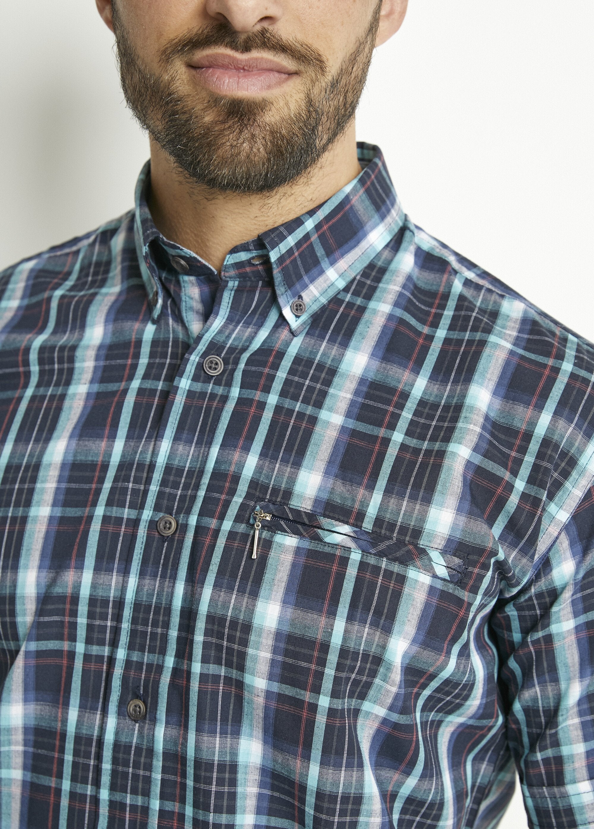 Short_sleeve_polycotton_checked_shirt_Blue_tiles_DE1_slim