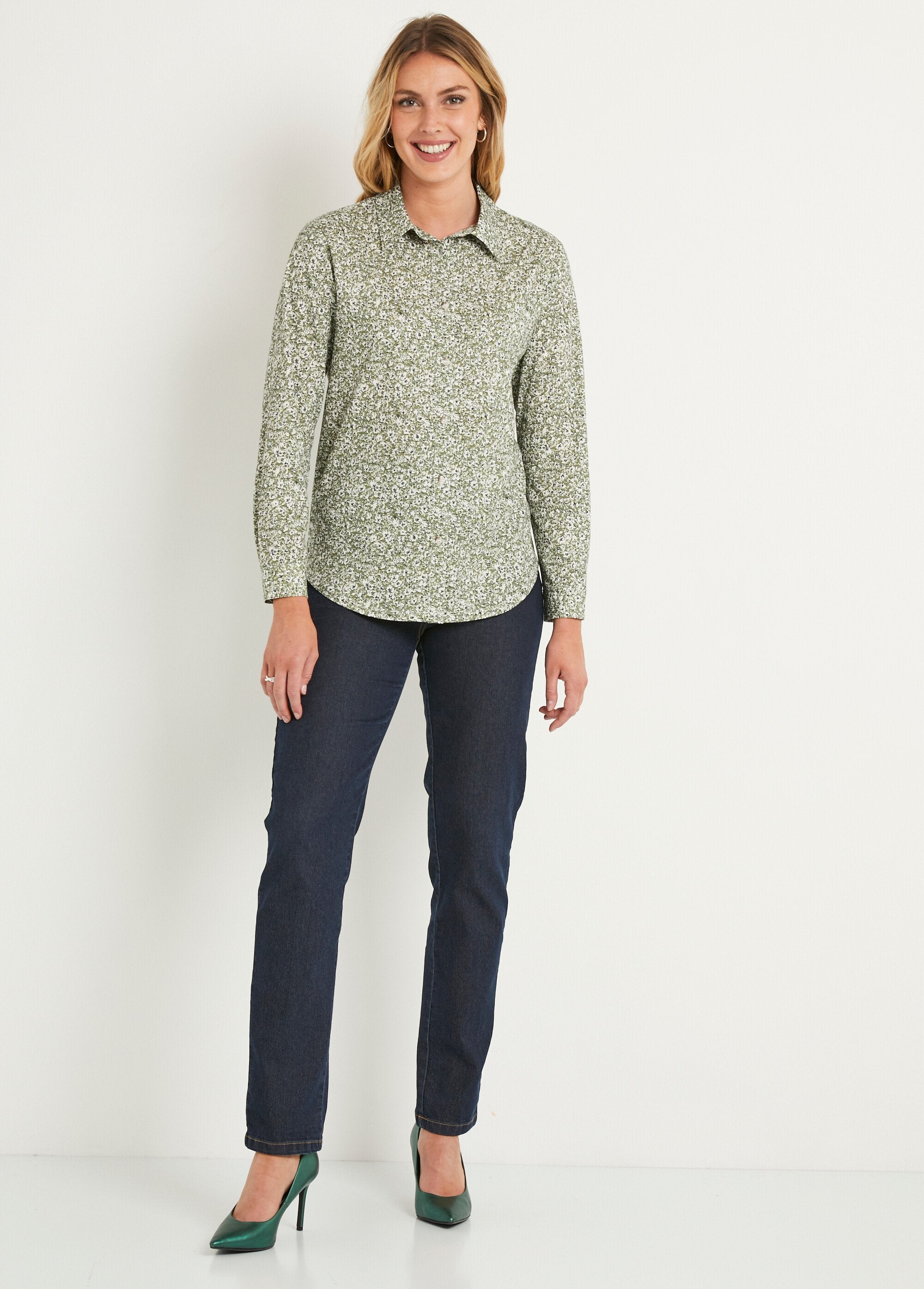 Straight_button-down_cotton_blouse_Green_SF1_slim