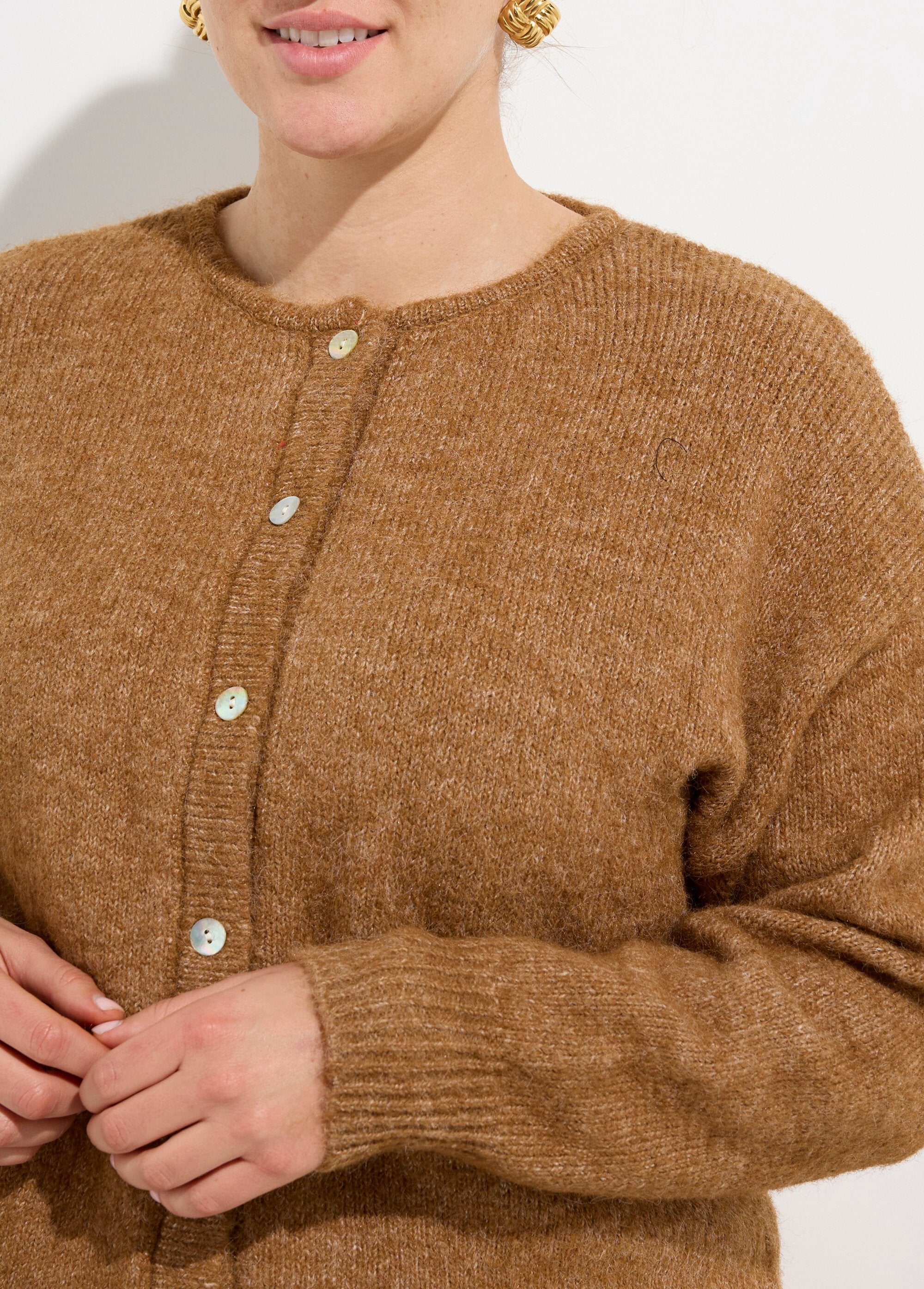 Warm_round-neck_cardigan,_knitted_with_wool_camel_DE1_curvy
