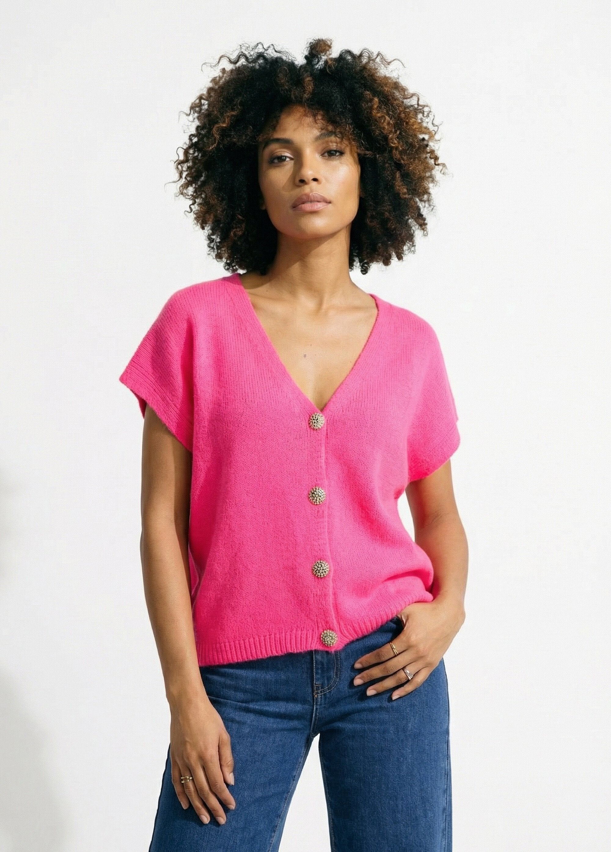 Short-sleeved_vest_with_metallic_buttons_Neon_pink_FA1_slim