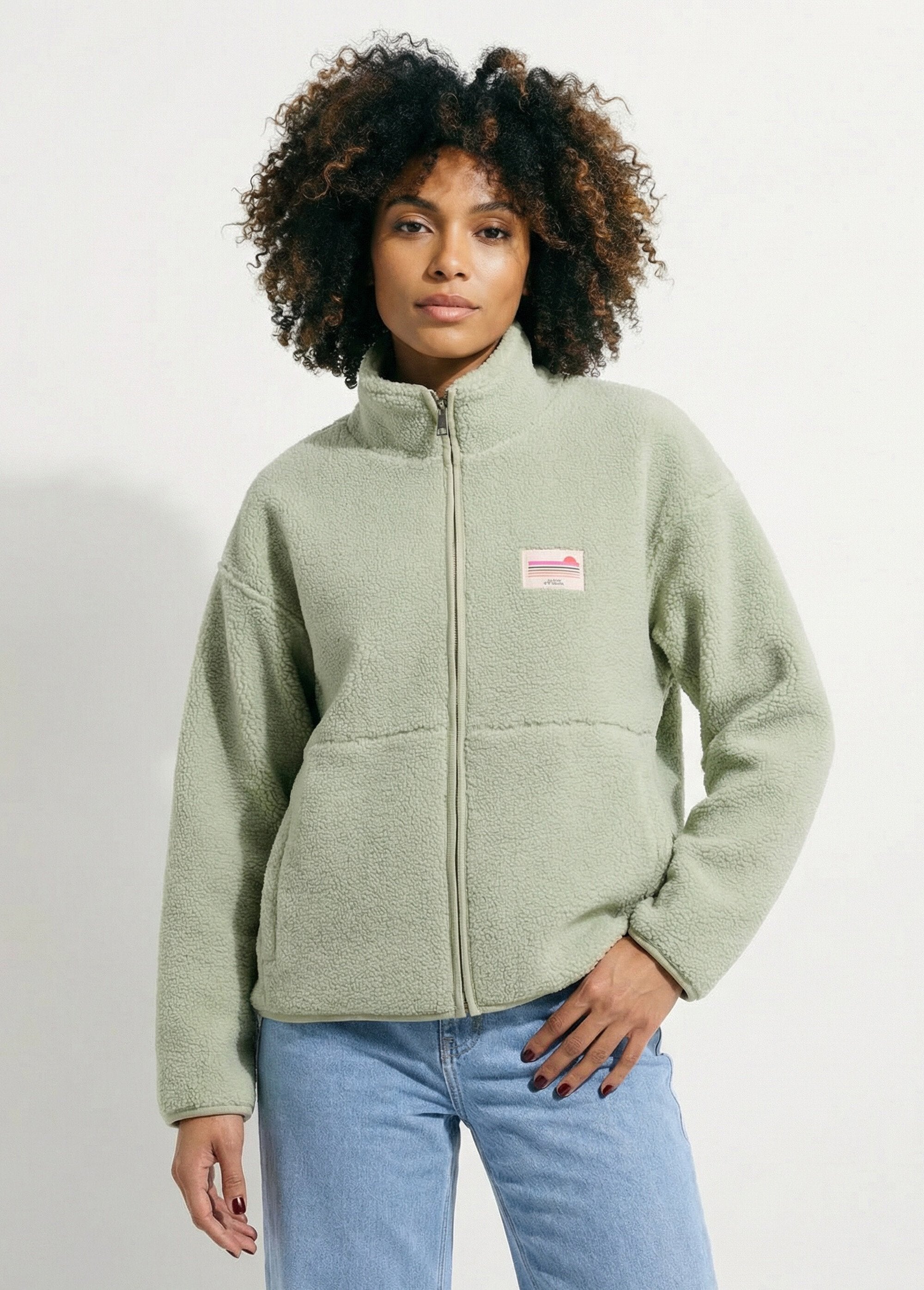 Warm_fleece_zip-up_vest,_high_collar_Vert_amande_FA1_slim