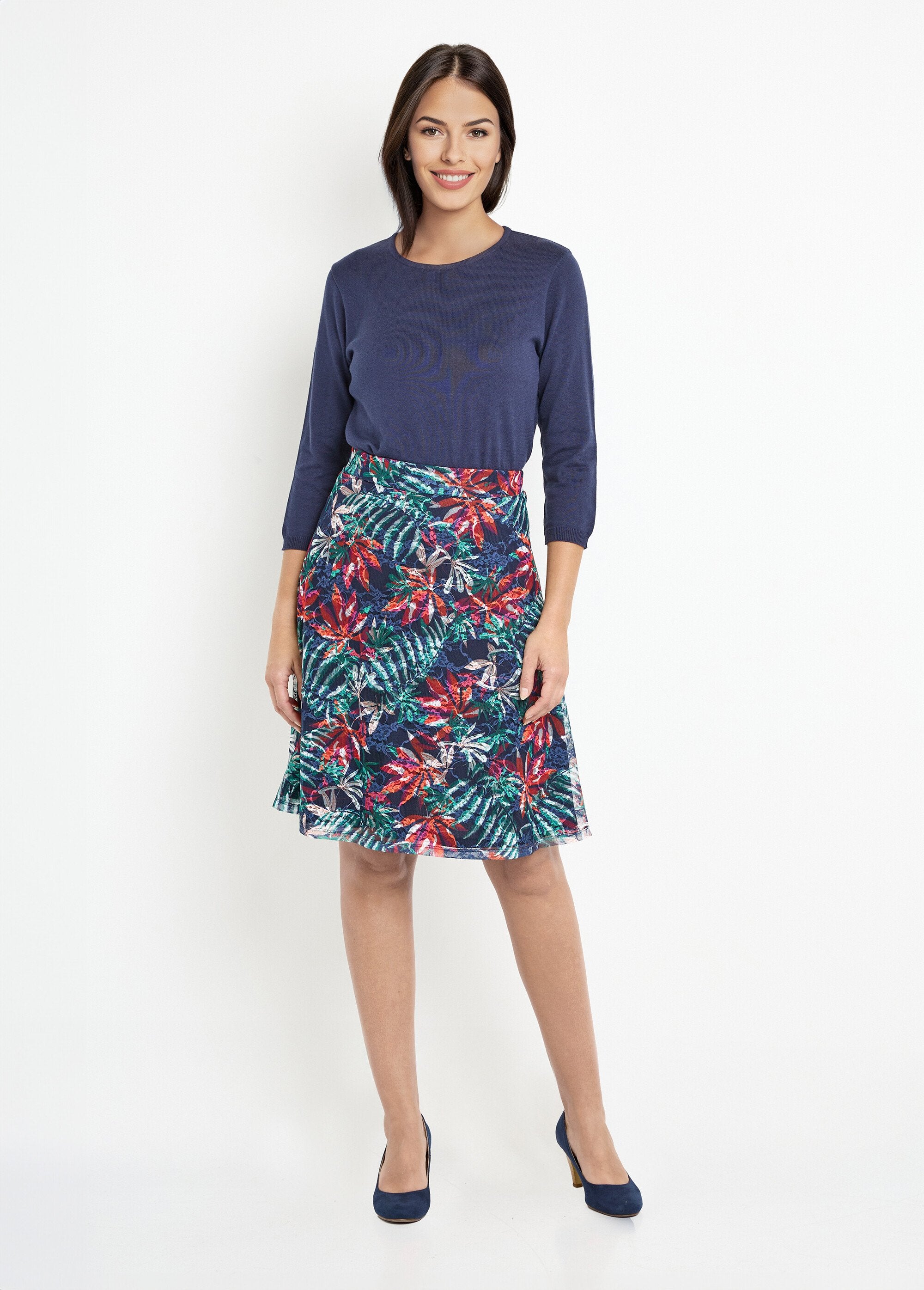 Printed_lace-knit_mid-length_flared_skirt_Marine_et_orange_SF1_slim