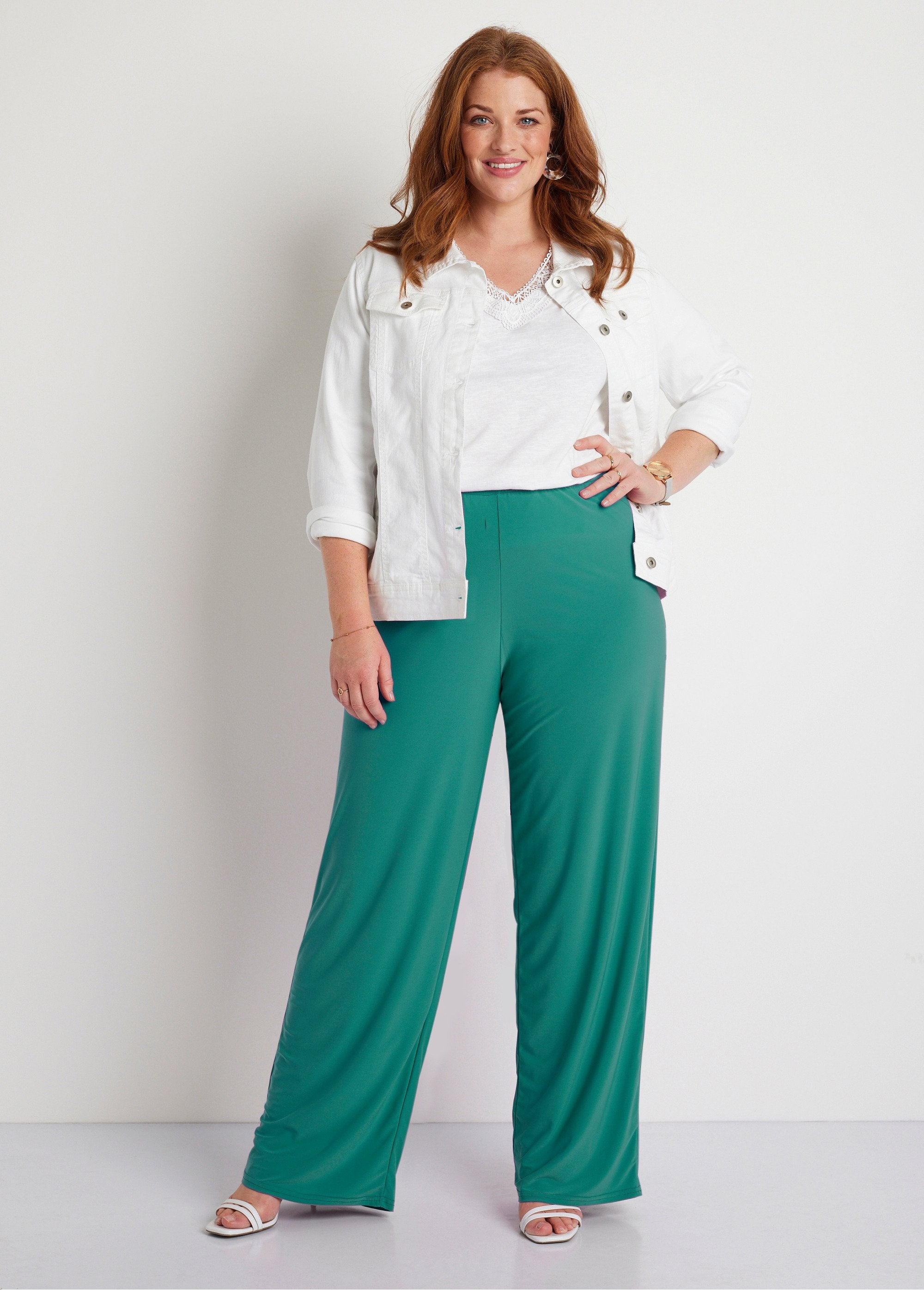 Flowy_elasticated_waist_mesh_pants_Plain_green_SF1_curvy