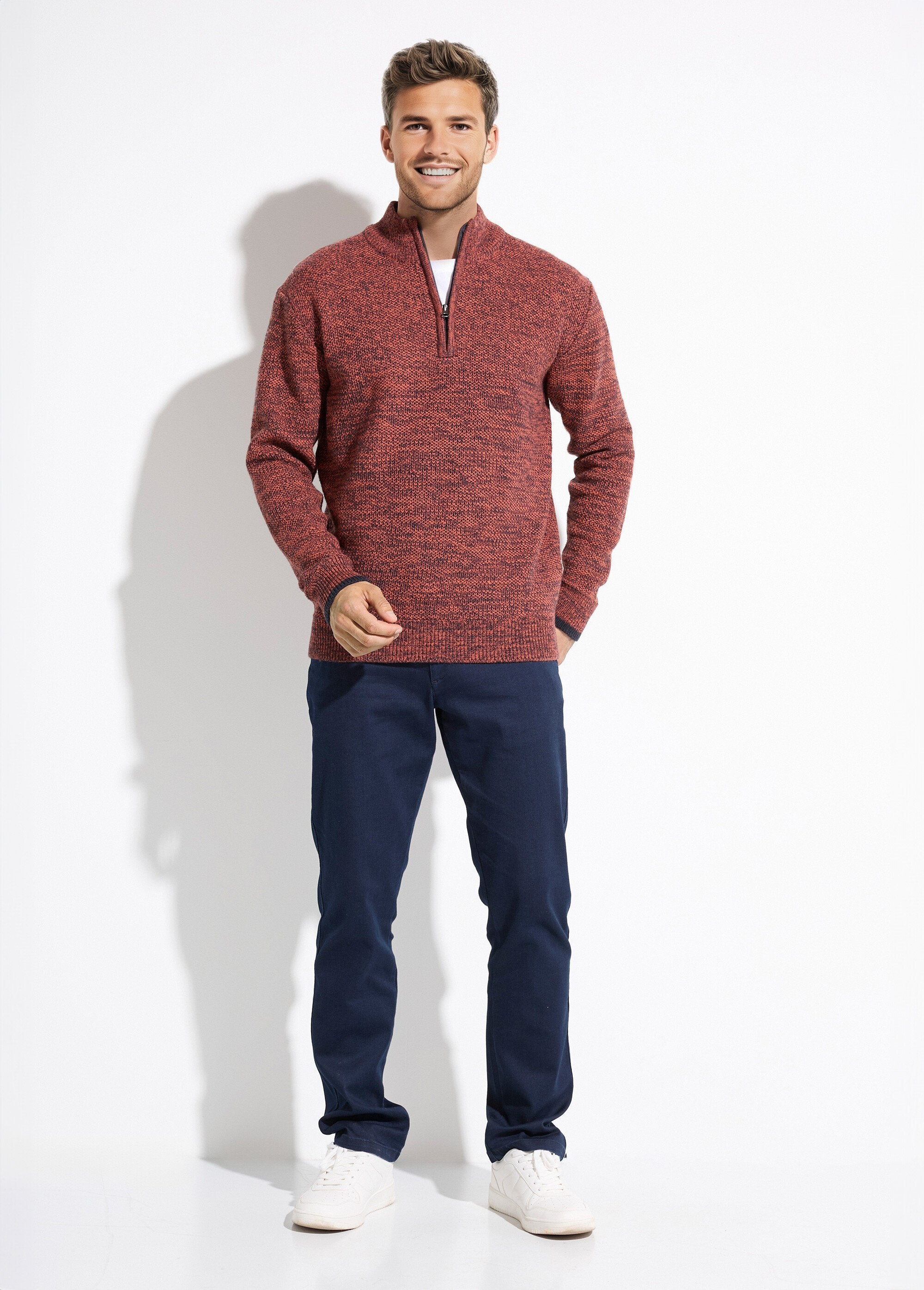 Pull_col_montant_zippé_maille_chinée_laine_Brique_SF1_slim