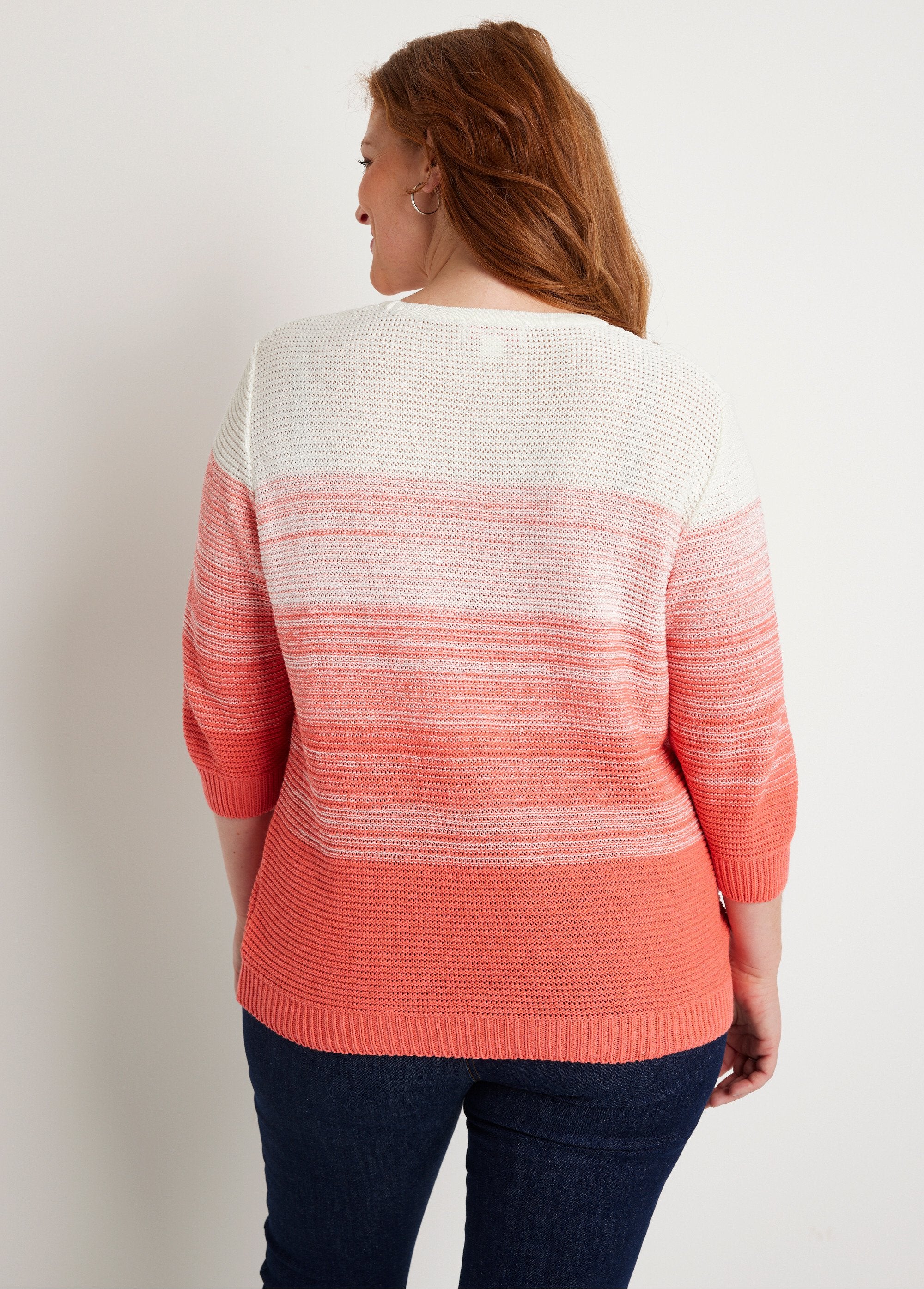 Soft_3/4_sleeve_cotton_sweater_White_and_coral_DO1_curvy