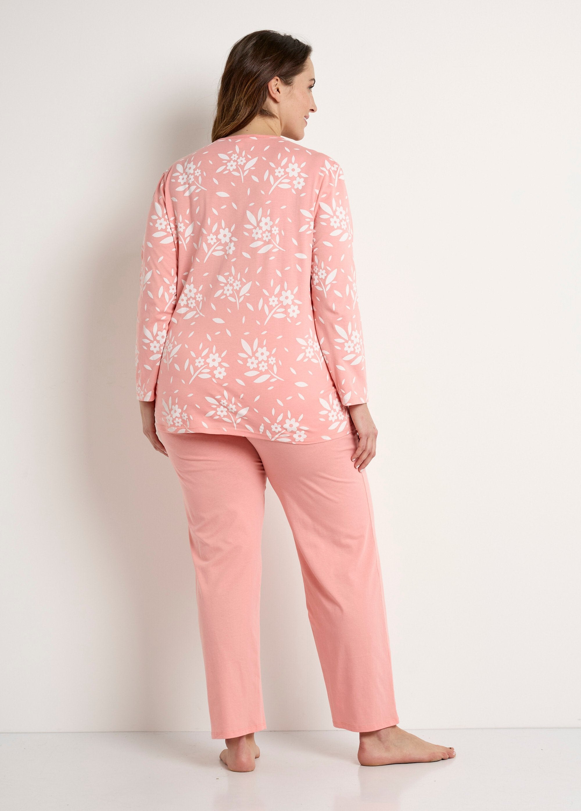 Buttoned_V-neck_cotton_long-sleeved_pajamas_Coral_DO1_curvy