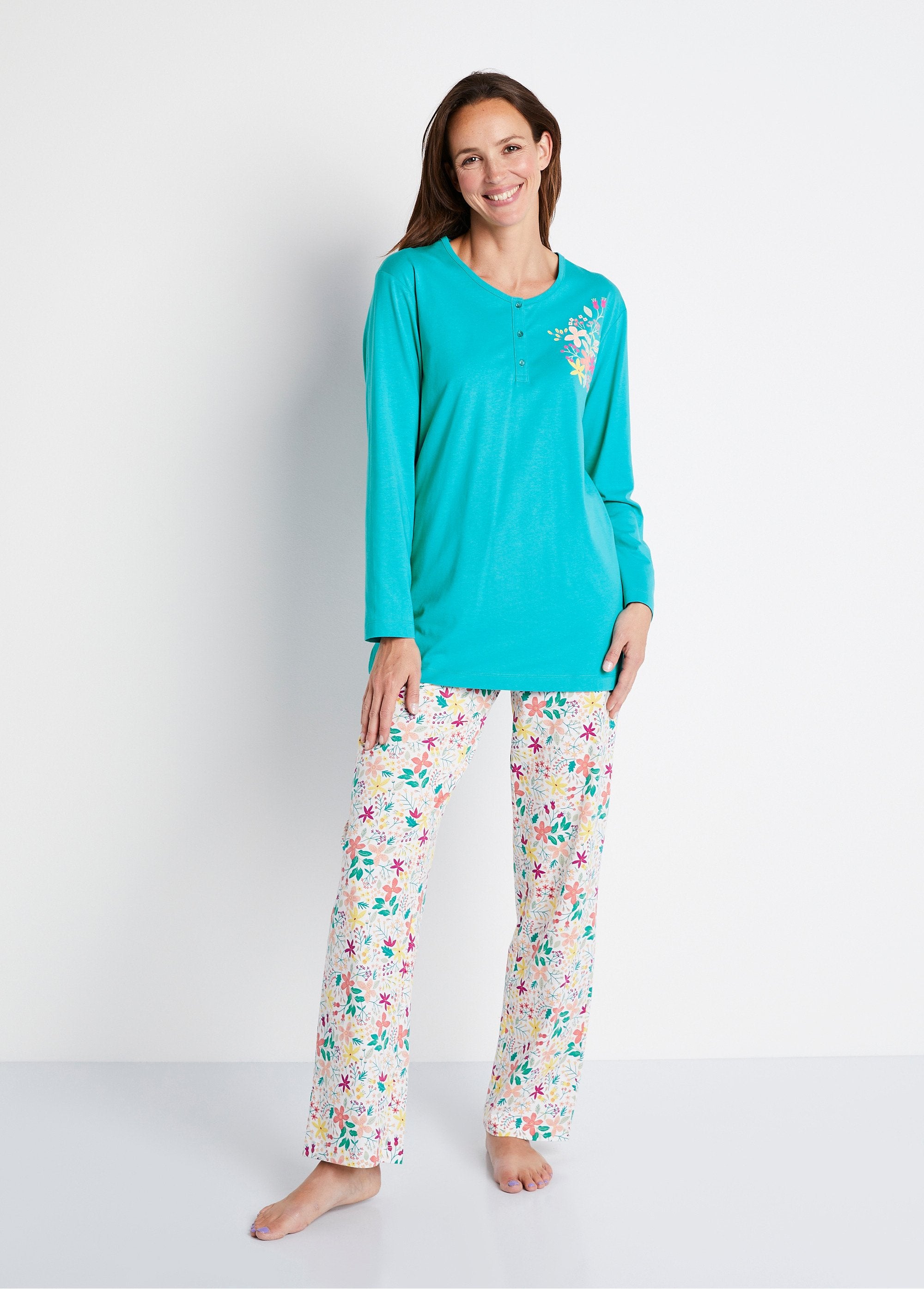 Floral_cotton_pajamas_Duck_green_FA1_slim